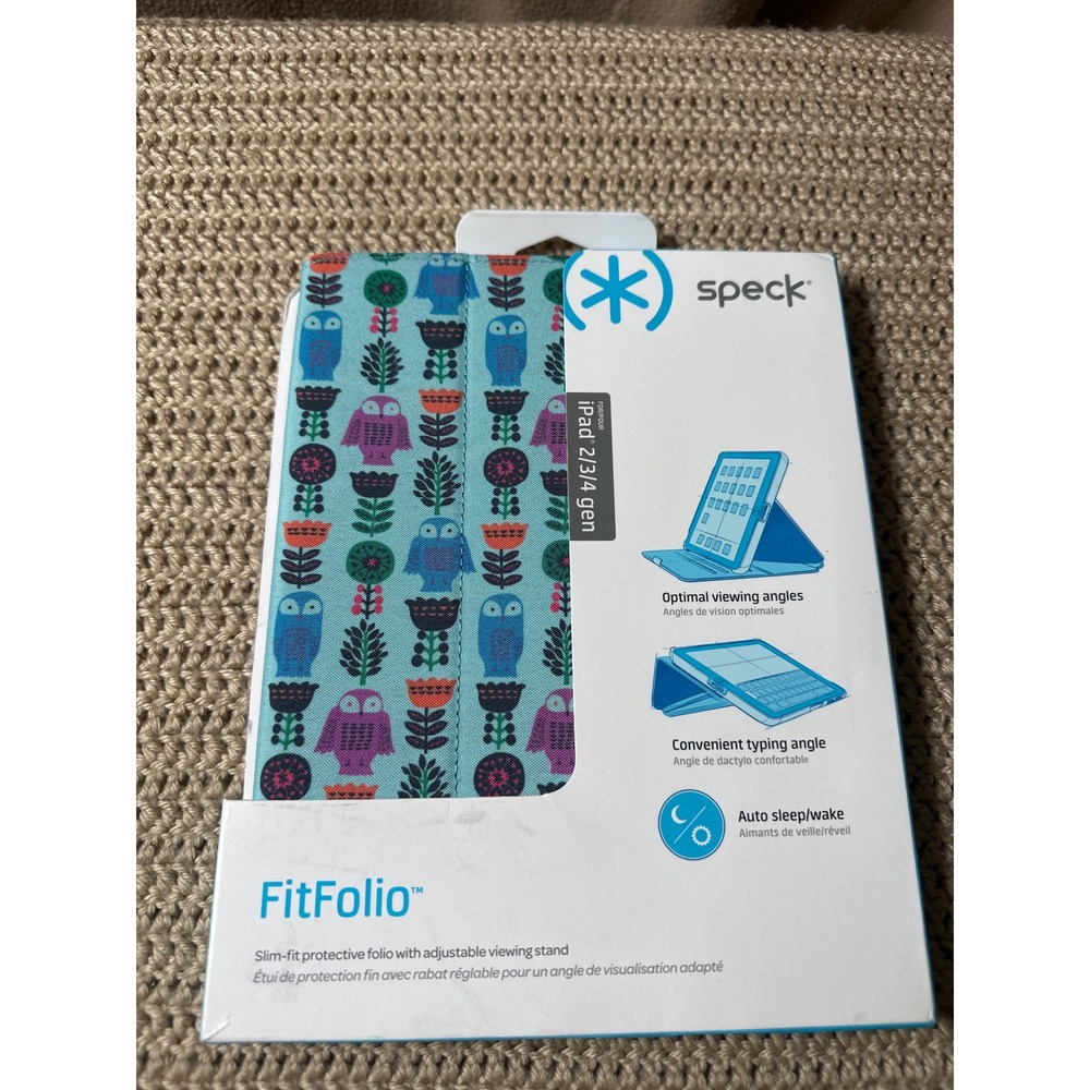Speck FitFolio iPad 2 3 4 Case Owl Floral Blue Slim Protective Stand Cover